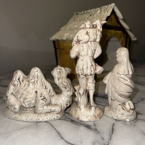 Vintage Atlantic Mold Ceramic 11pc Manger Nativity Set Handmade Handpainted Xmas - Picture 16 of 16